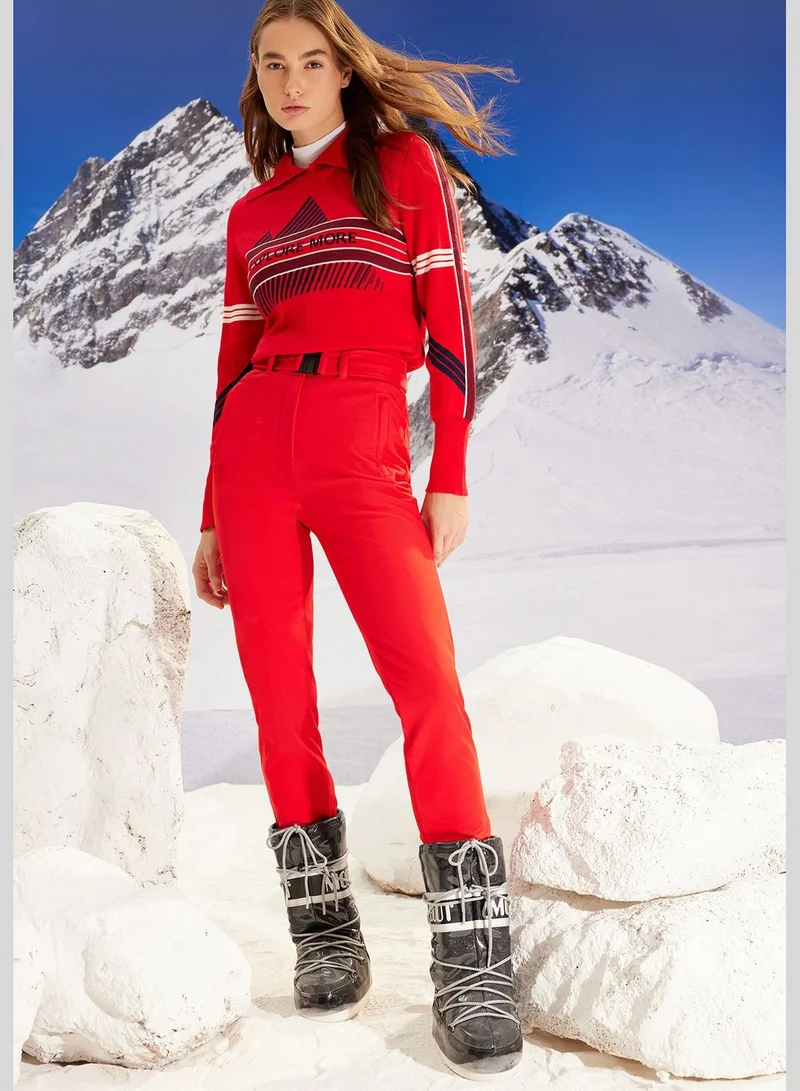 trendyol Winter Essentials Red Water Repellent Parachute Fabric Waist Belted Ski Trousers THMAW24EA00001