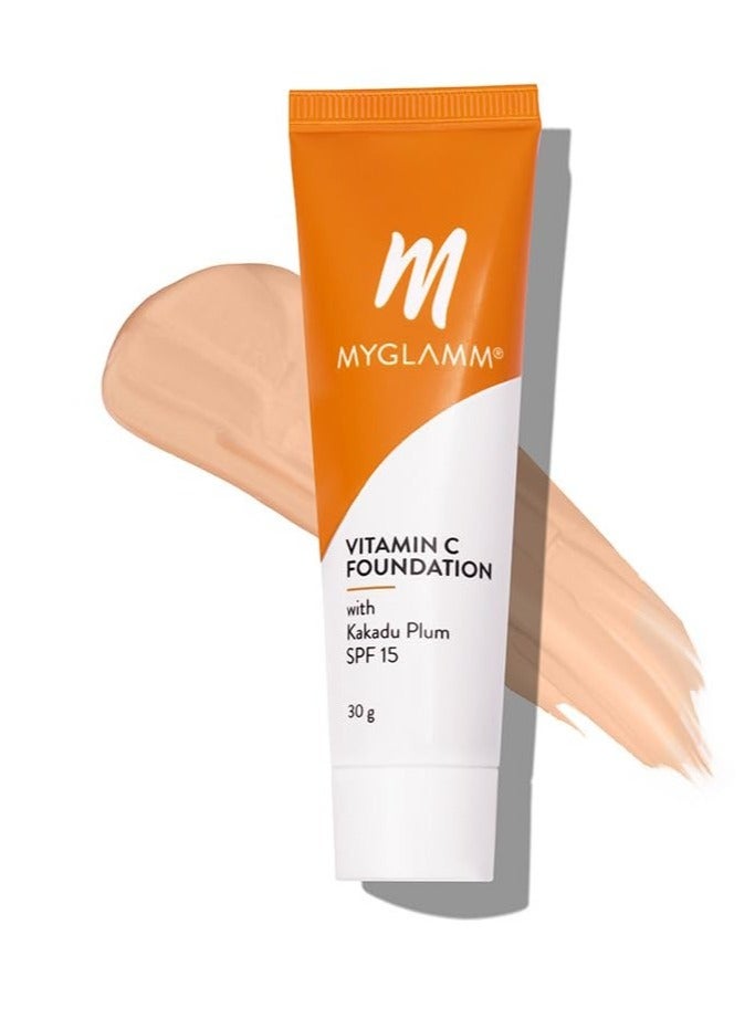 MyGlamm Vitamin C Foundation Coffee Medium Long Lasting  Medium To Full Coverage Foundation With SPF 15 With Hyaluronic Acid  30g - Image 1