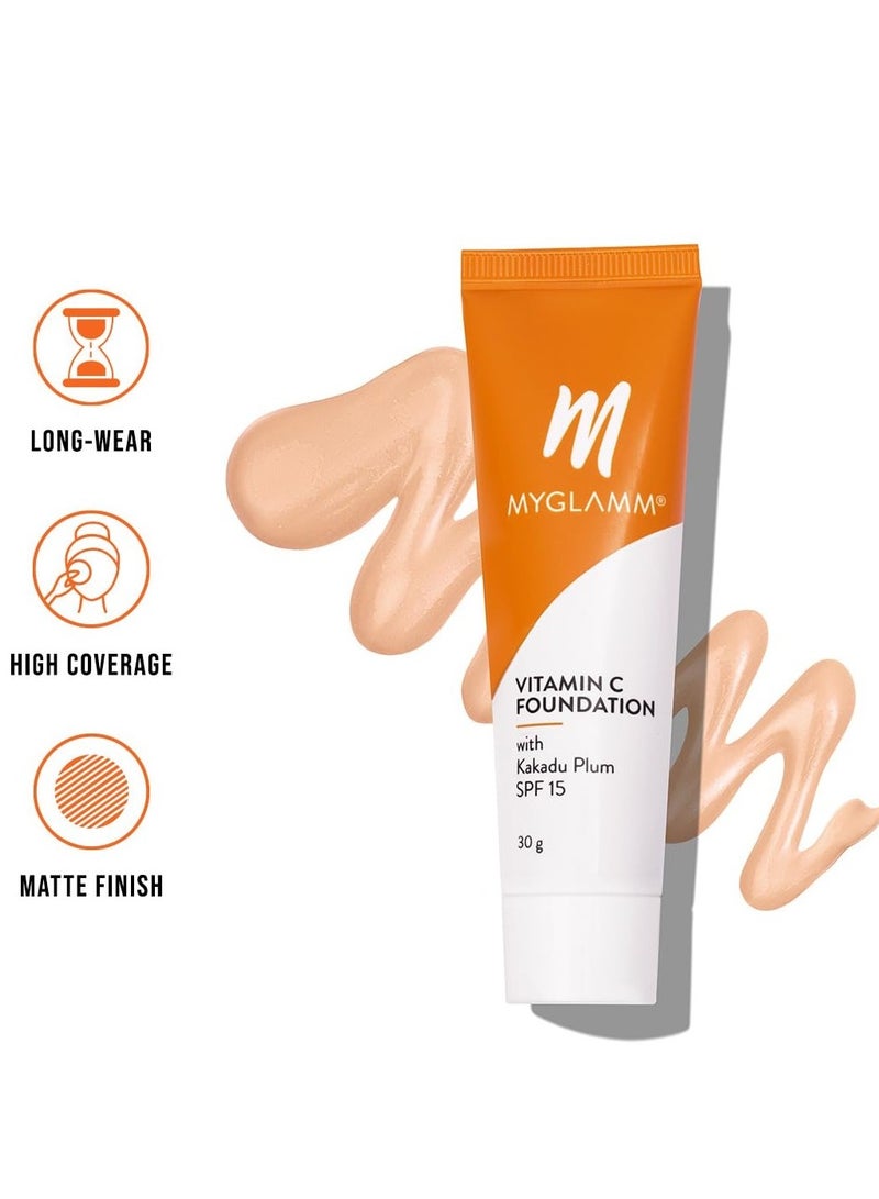 MyGlamm Vitamin C Foundation Coffee Medium Long Lasting  Medium To Full Coverage Foundation With SPF 15 With Hyaluronic Acid  30g - Image 2