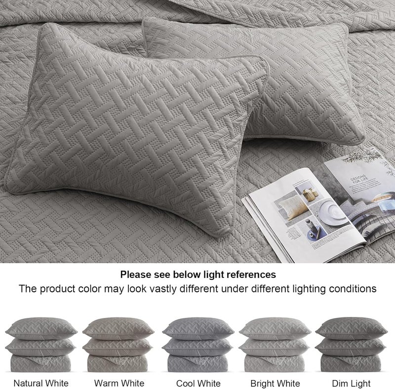 PHF Quilt Bedding Set Queen Size - Lightweight Summer Bedspread, 3PCS Soft Breathable Geometric Pattern Bedding Coverlet for All Season, Drop Nicely Quilt (230 cm x 245 cm) with 2 Pillow Sham (50 cm x 66 cm), Grey - Image 5