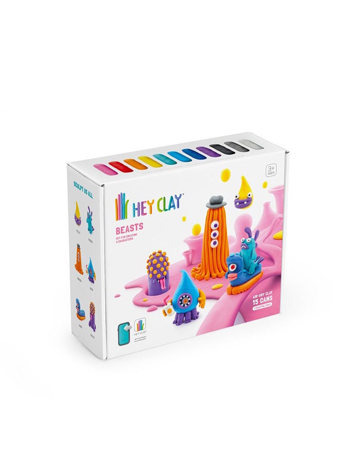 HEY CLAY Beasts Set-Colourful Modeling Kids-Air Dry Clay Kit 15 Cans And Sculpting Tools - Image 2