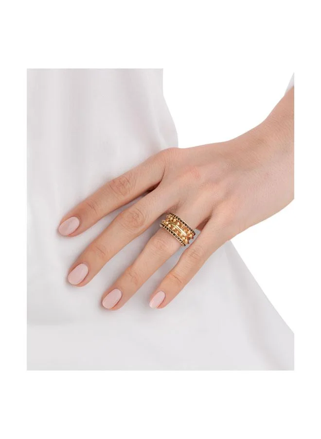 POLICE Ulua Gold Plated Ring with Jet Hematite Crystals for Women's 52MM