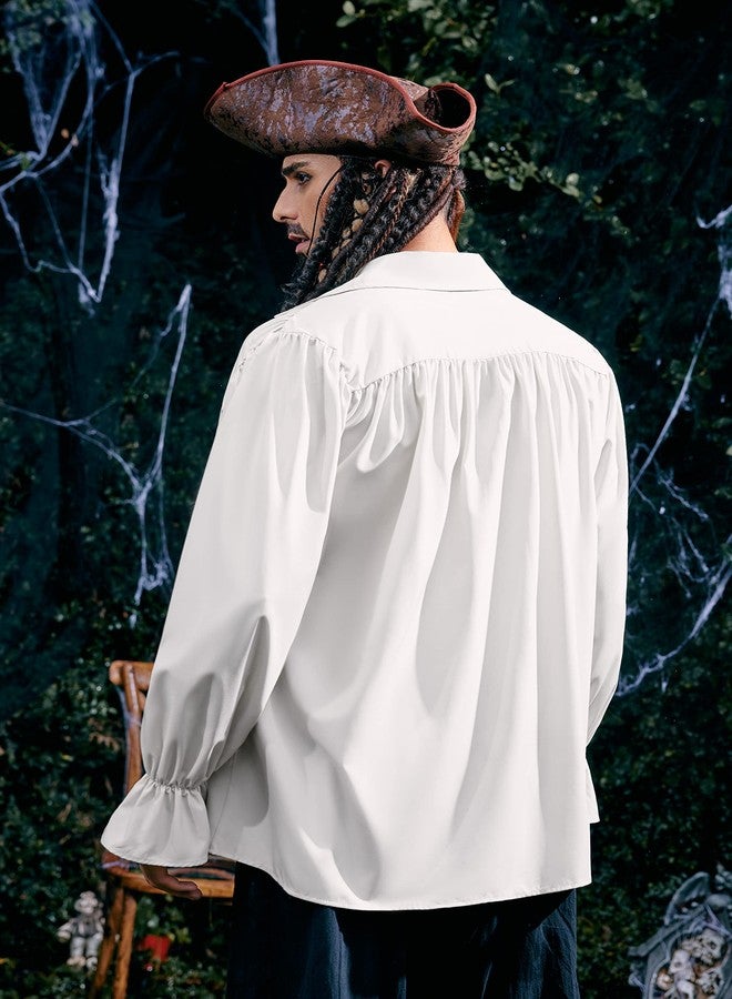 Runcati Mens Pirate Medieval Shirt Renaissance Costume Cosplay Victorian Gothic Tee Viking Vampire Tops White - Image 5