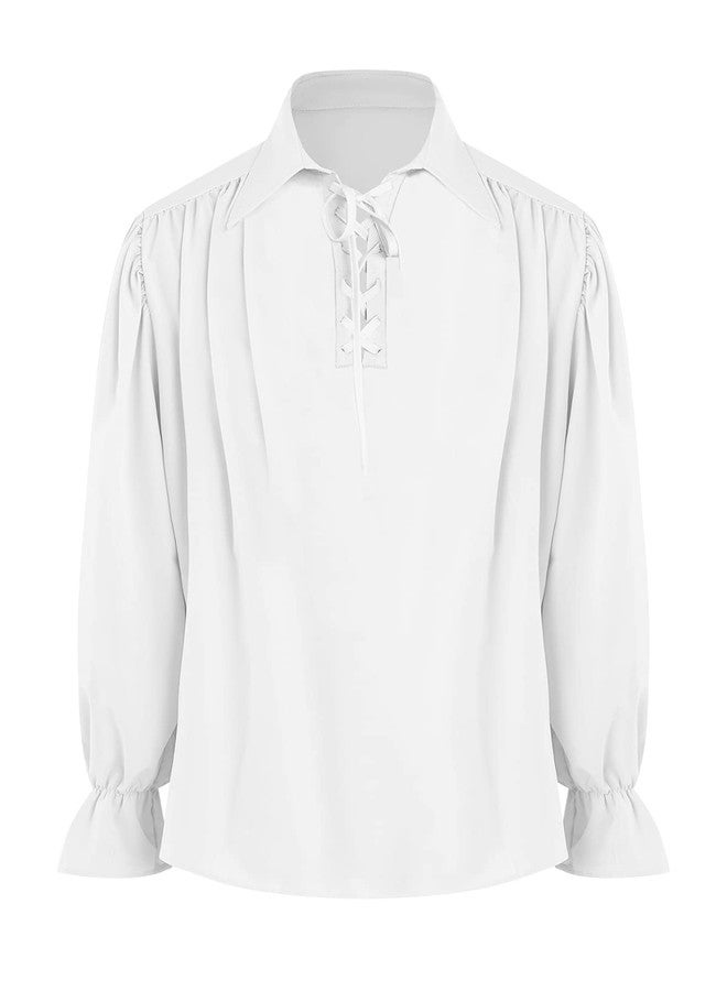 Runcati Mens Pirate Medieval Shirt Renaissance Costume Cosplay Victorian Gothic Tee Viking Vampire Tops White - Image 1