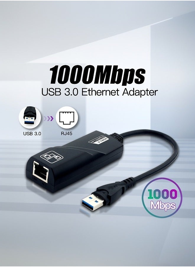 Generic - USB 3.0 Ethernet Adapter USB to RJ45 Network 1000Mbps Gigabit LAN Ethernet Internet Adapter Compatible with MacBook, PC, Switch, Surface, Windows 11/10/8.1/8/7, MAC OS, IOS, Black - Image 1
