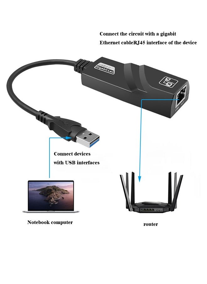 Generic - USB 3.0 Ethernet Adapter USB to RJ45 Network 1000Mbps Gigabit LAN Ethernet Internet Adapter Compatible with MacBook, PC, Switch, Surface, Windows 11/10/8.1/8/7, MAC OS, IOS, Black - Image 1