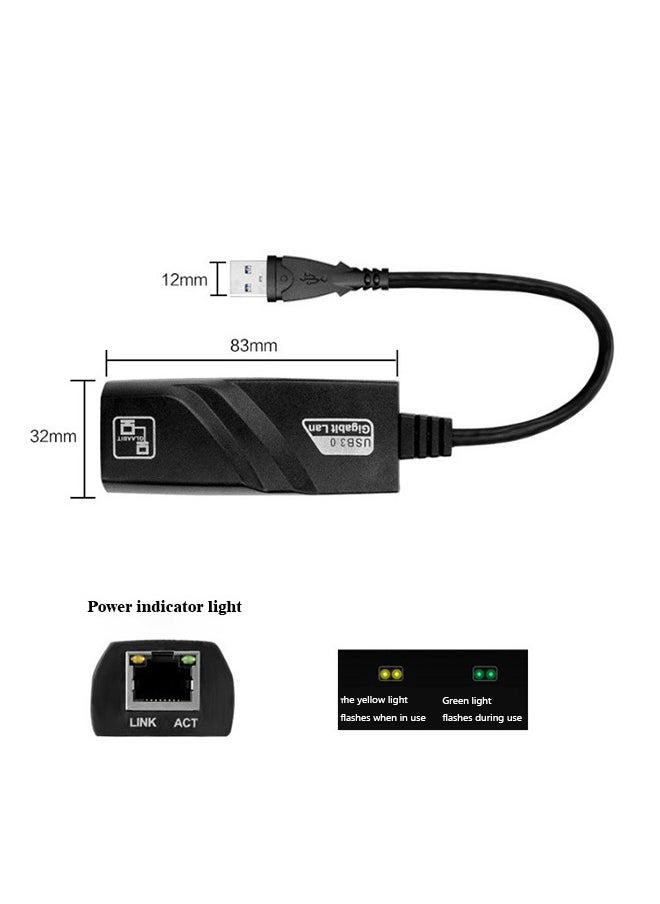Generic - USB 3.0 Ethernet Adapter USB to RJ45 Network 1000Mbps Gigabit LAN Ethernet Internet Adapter Compatible with MacBook, PC, Switch, Surface, Windows 11/10/8.1/8/7, MAC OS, IOS, Black - Image 1