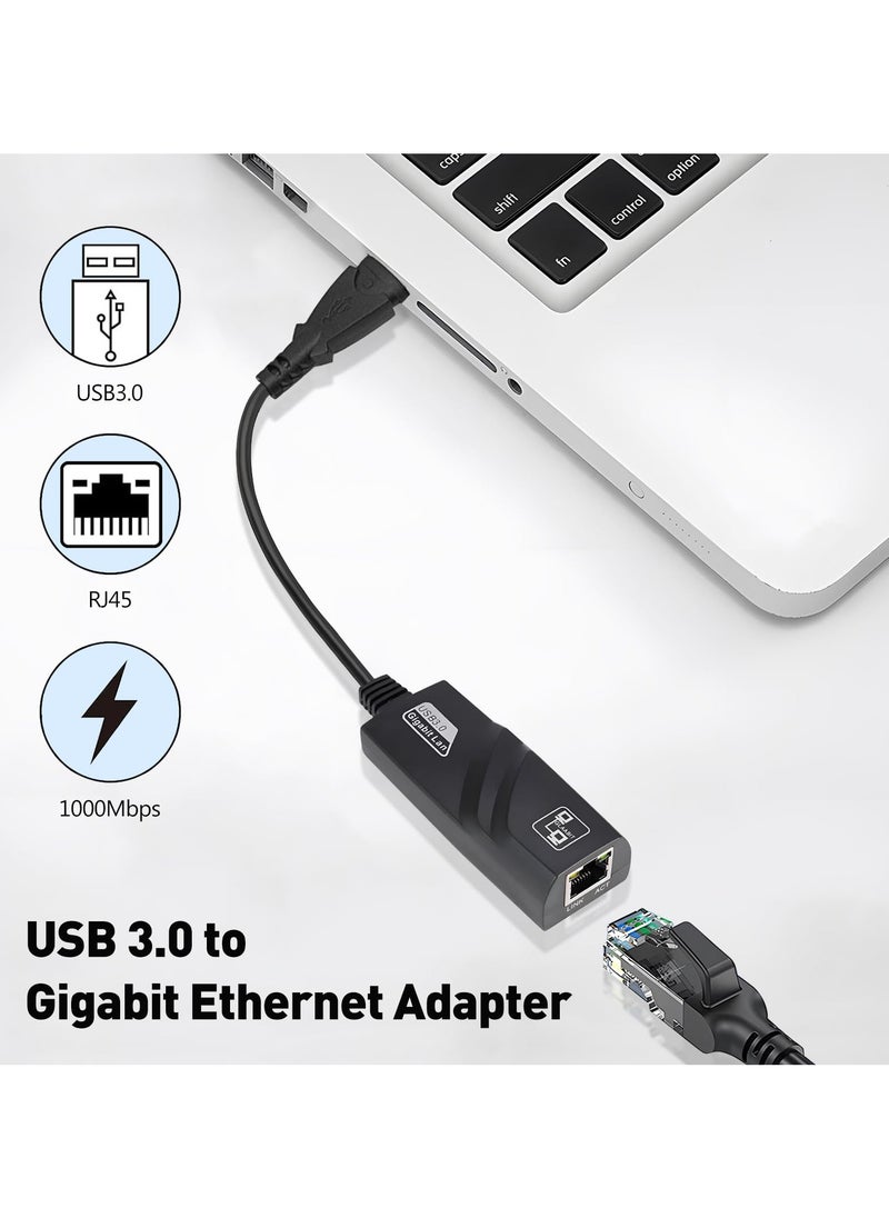 Generic - USB 3.0 Ethernet Adapter USB to RJ45 Network 1000Mbps Gigabit LAN Ethernet Internet Adapter Compatible with MacBook, PC, Switch, Surface, Windows 11/10/8.1/8/7, MAC OS, IOS, Black - Image 1