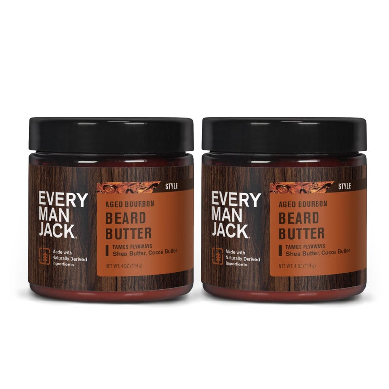 Every Man Jack Beard Butter- Aged Bourbon Fragrance - Hydrates and Styles Dry, Unruly Beards While Relieving Itch - Naturally Derived with Shea Butter and Coconut Oil - 4-ounce (2 Pack) - Image 1