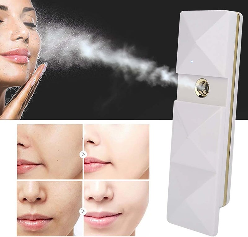 Portable USB Nano Handy Mist Spray Humidifier Face Hydration Atomization Sprayer Quick Finest Fog Moisturizing Skin No Makeup Ruin for Dry Sensitive Skin ABS White Gold Blac (Lotus White) - Image 2