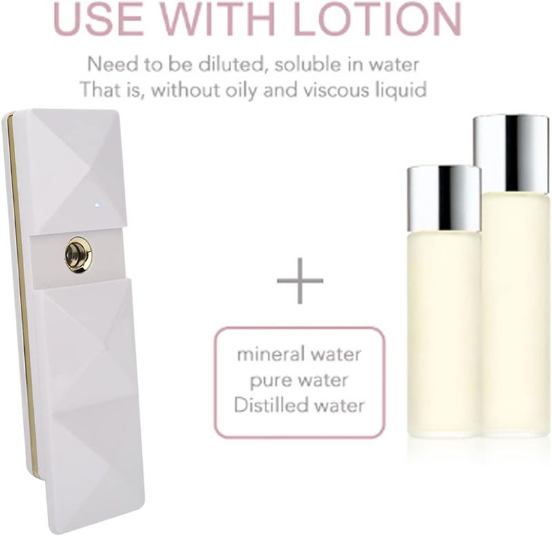 Portable USB Nano Handy Mist Spray Humidifier Face Hydration Atomization Sprayer Quick Finest Fog Moisturizing Skin No Makeup Ruin for Dry Sensitive Skin ABS White Gold Blac (Lotus White) - Image 3
