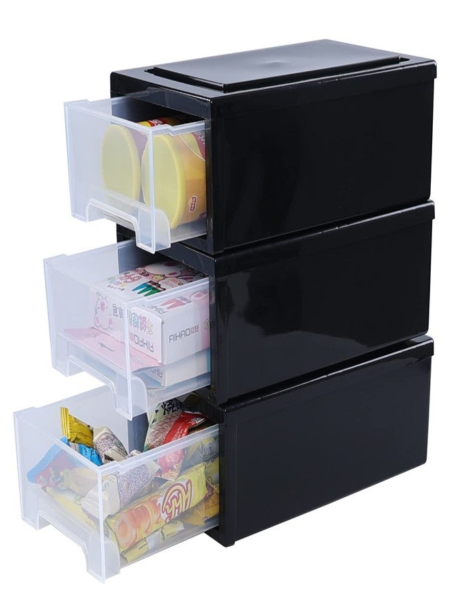 Hespama 6.5 Quart Plastic Stacking Storage Drawer, 3 Pack Desktop Storage Drawer, Black - Image 1
