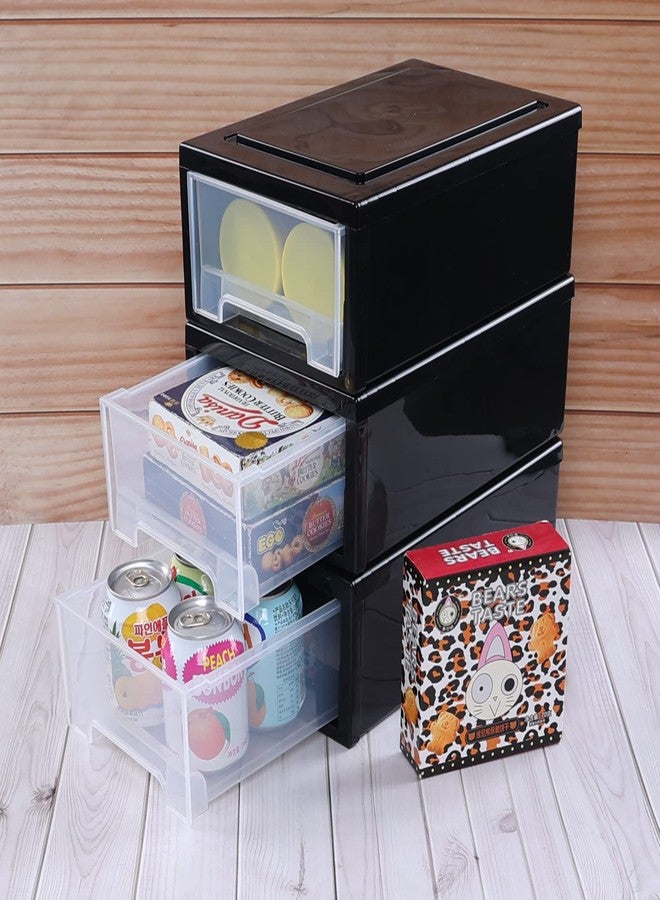 Hespama 6.5 Quart Plastic Stacking Storage Drawer, 3 Pack Desktop Storage Drawer, Black - Image 3