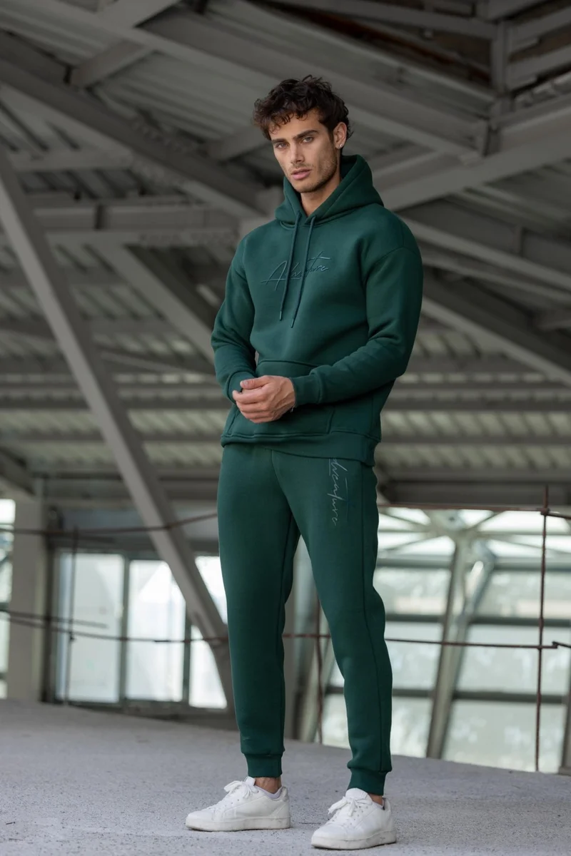 Pobudo Oversize Dark Green Hooded Tracksuit