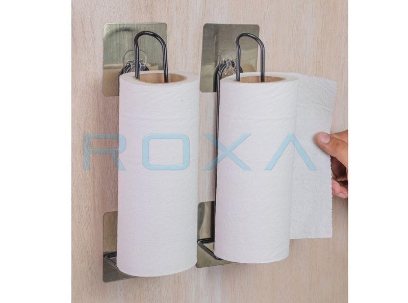 ROXA حامل ورق التواليت ذاتي اللصق خالي من الحفر من الفولاذ المقاوم للصدأ، حامل كأس النبيذ، حامل مناشف المطبخ للمطبخ والحمام والمرحاض (عبوة من 2) - Image 5