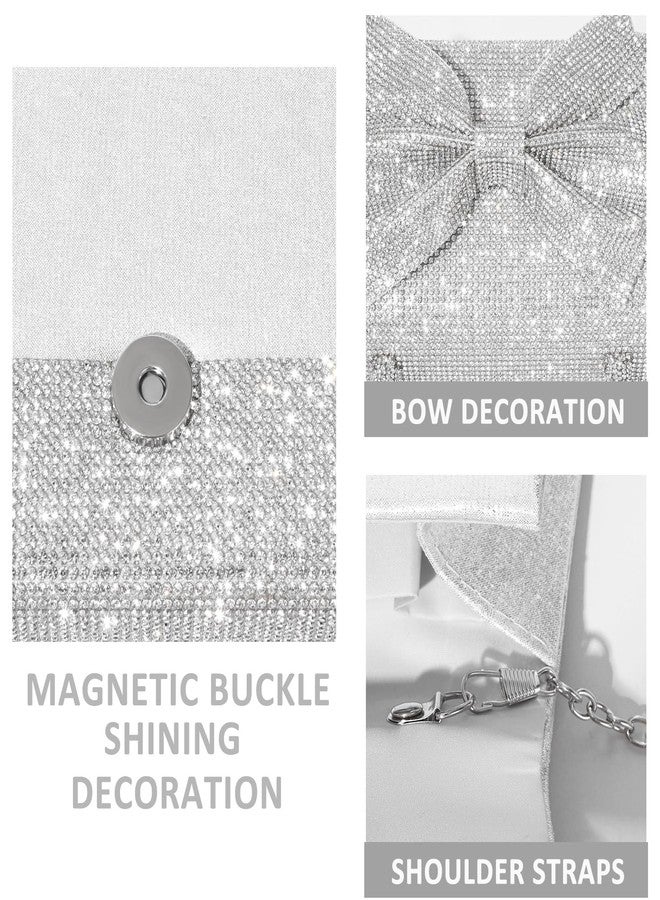 QTKJ Rhinestone Evening Bag, Handbag for Women, Small Tote Bag, Bow Tie Crossbody Bag for Wedding, Prom, Parties(Silver) - Image 3