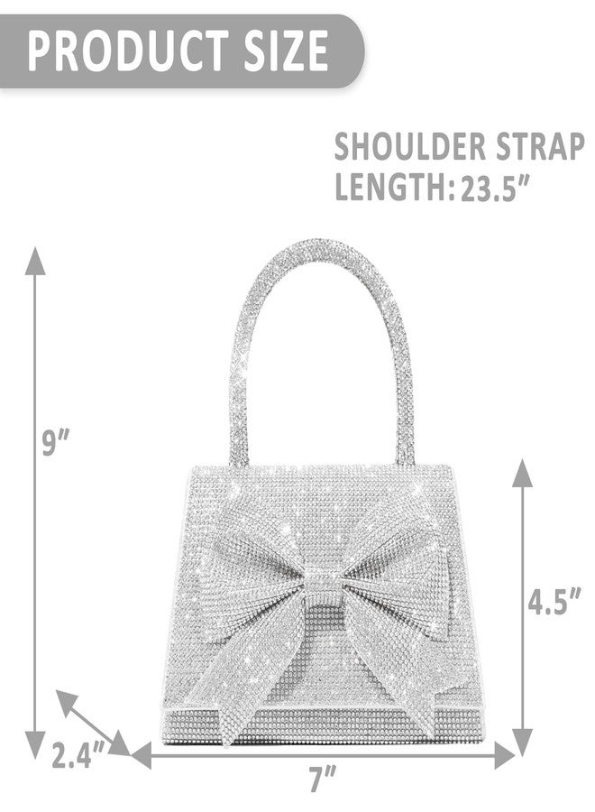 QTKJ Rhinestone Evening Bag, Handbag for Women, Small Tote Bag, Bow Tie Crossbody Bag for Wedding, Prom, Parties(Silver) - Image 2
