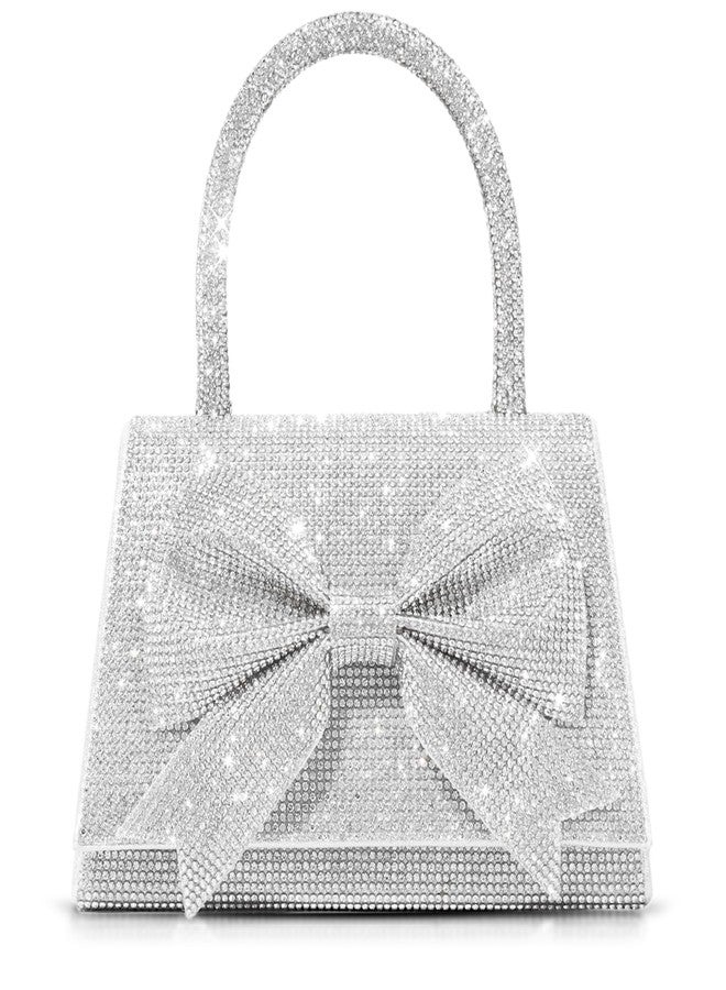QTKJ Rhinestone Evening Bag, Handbag for Women, Small Tote Bag, Bow Tie Crossbody Bag for Wedding, Prom, Parties(Silver) - Image 1