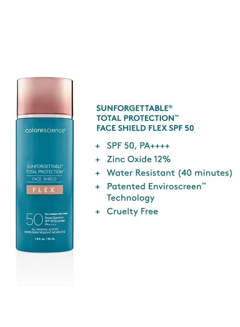 كولور ساينس Colorescience Total Protection Face Shield Flex SPF 50، صيغة أكسيد الزنك، 1.8 أوقية فلورية. - Image 2