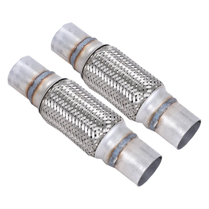 FGJQEFG 2PCS أنبوب مرن للعادم من الفولاذ المقاوم للصدأ مع ضفيرة 2 إنش × 6 إنش مع نهايات 10 إنش طول