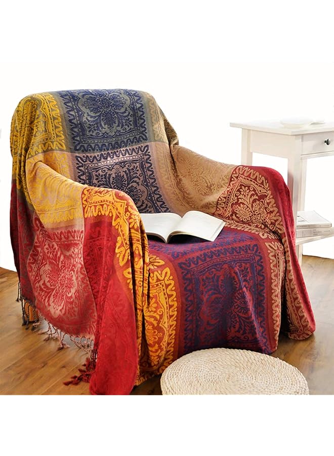 The Bros Throws for Sofas, Bohemian Chenille Jacquard Tassels Throw Blankets for Bed Settees Chair Slipcover Cover 2 3 Seater，(Red, 150x200cm)… - Image 1