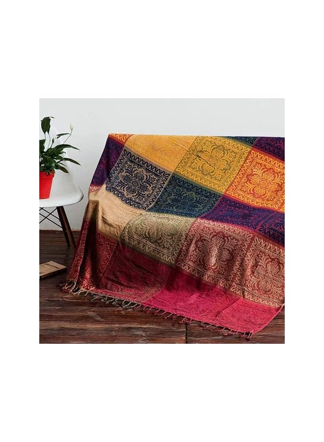 The Bros Throws for Sofas, Bohemian Chenille Jacquard Tassels Throw Blankets for Bed Settees Chair Slipcover Cover 2 3 Seater，(Red, 150x200cm)… - Image 2