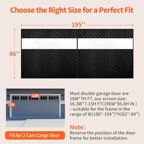 Homealexa Thermal Insulated Garage Door Curtain with Clear Window, 16ft x 7ft Winter Door Cover for 2 Car Garage Heat Insulation with Thicken Polyester Fiberfill & Durable Oxford Fabric, Waterproof - Image 2
