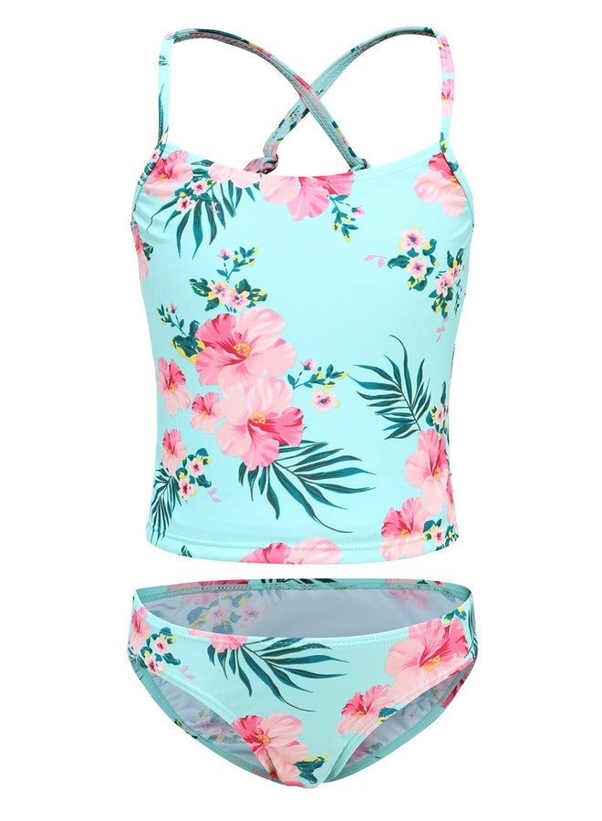 HowJoJo Big Girls Two Piece Tankini Swimsuit Green Floral Bathing Suit Swimwear Size 12/10-12 - Image 1