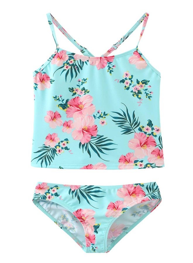 HowJoJo Big Girls Two Piece Tankini Swimsuit Green Floral Bathing Suit Swimwear Size 12/10-12 - Image 3