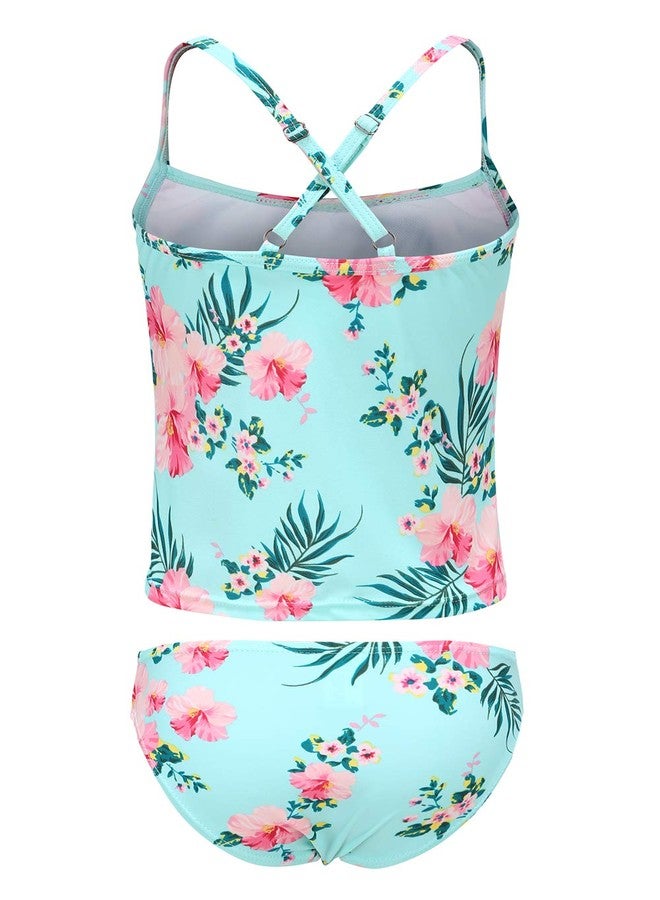 HowJoJo Big Girls Two Piece Tankini Swimsuit Green Floral Bathing Suit Swimwear Size 12/10-12 - Image 2