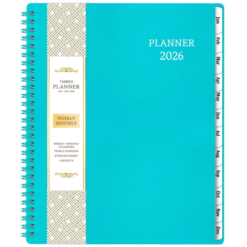 BooQool 2026 Planner Jan 2026 Dec 2026 8 x 10 Calendar Planner 2026 2026 Planner Weekly and Monthly Spiral Bound Flexible Cover ToDo List 12 Monthly Tabs