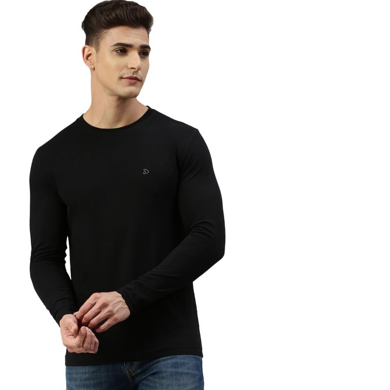 sporto Men's Slim Fit, Round Neck, Full Sleeve Cotton T-Shirt | (Color Variant) Black - Image 1