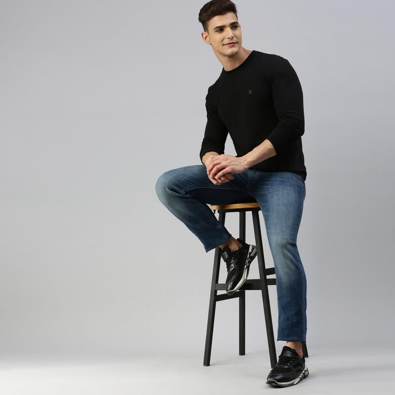sporto Men's Slim Fit, Round Neck, Full Sleeve Cotton T-Shirt | (Color Variant) Black - Image 4