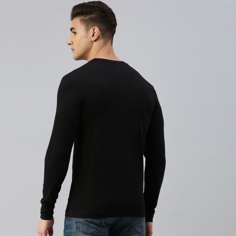 sporto Men's Slim Fit, Round Neck, Full Sleeve Cotton T-Shirt | (Color Variant) Black - Image 3