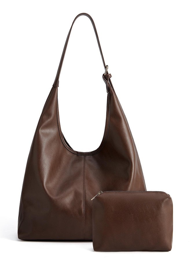 Missnine Hobo Bags Purses for Women, Soft Shoulder Bag Vegan Leather Tote Crossbody Purse Ladies Slouchy Handbag with Pouch, Coffee - Image 1