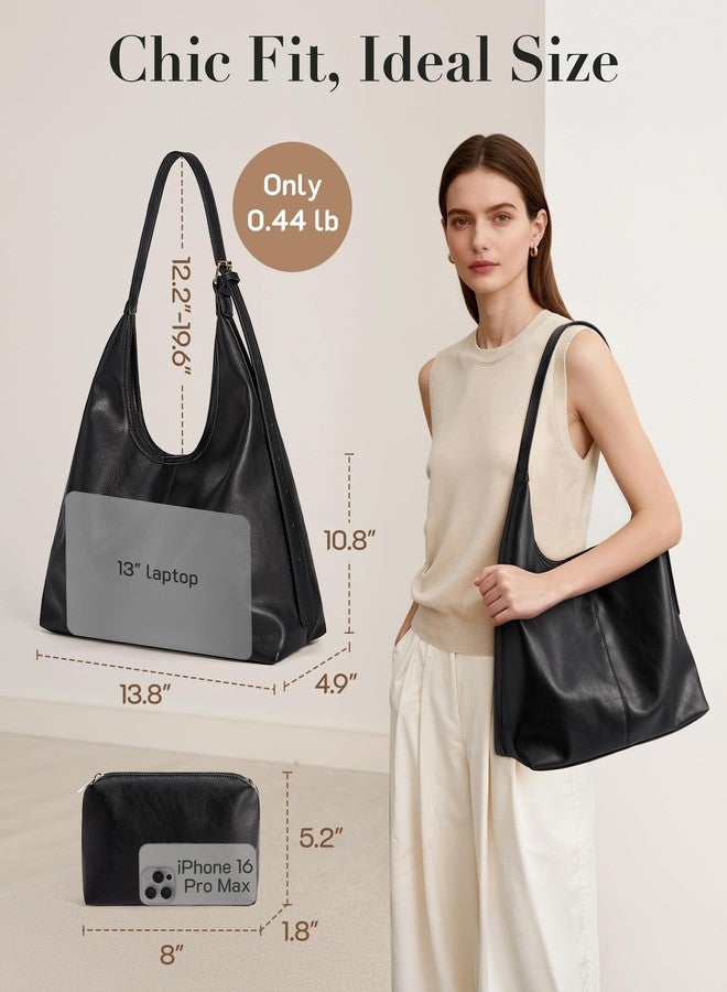 Missnine Hobo Bags Purses for Women, Soft Shoulder Bag Vegan Leather Tote Crossbody Purse Ladies Slouchy Handbag with Pouch, Coffee - Image 5