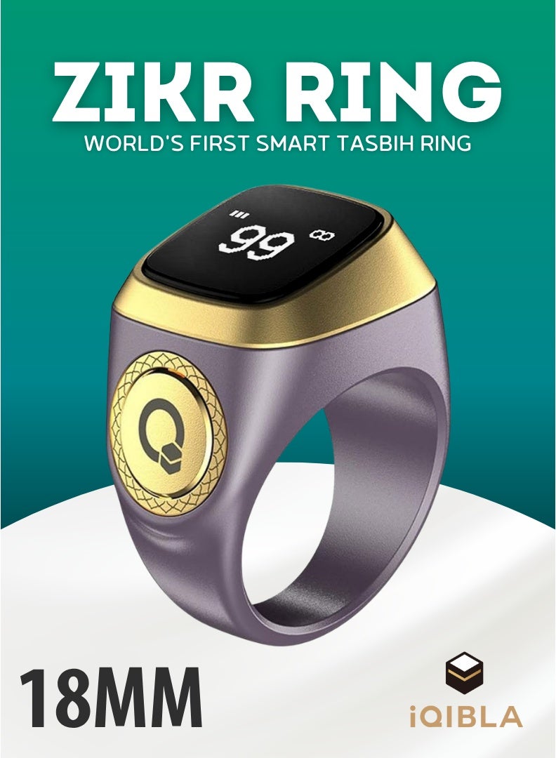 iQIBLA Smart Zikr Ring | Lite | 18 MM Prayer Counter, Tasbih Counter & Muslim Prayer Time Reminder | Waterproof Wearable Technology | Violet - Image 1