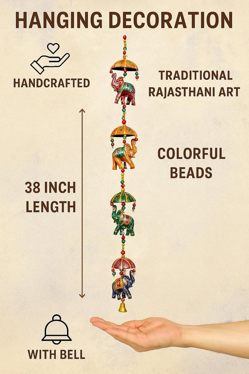 CDM Handcrafted Rajasthani Wall Hanging | Ethnic Decorative Hanging with Beads & Bell | Home Decor for Door, Wall, Balcony - Image 5