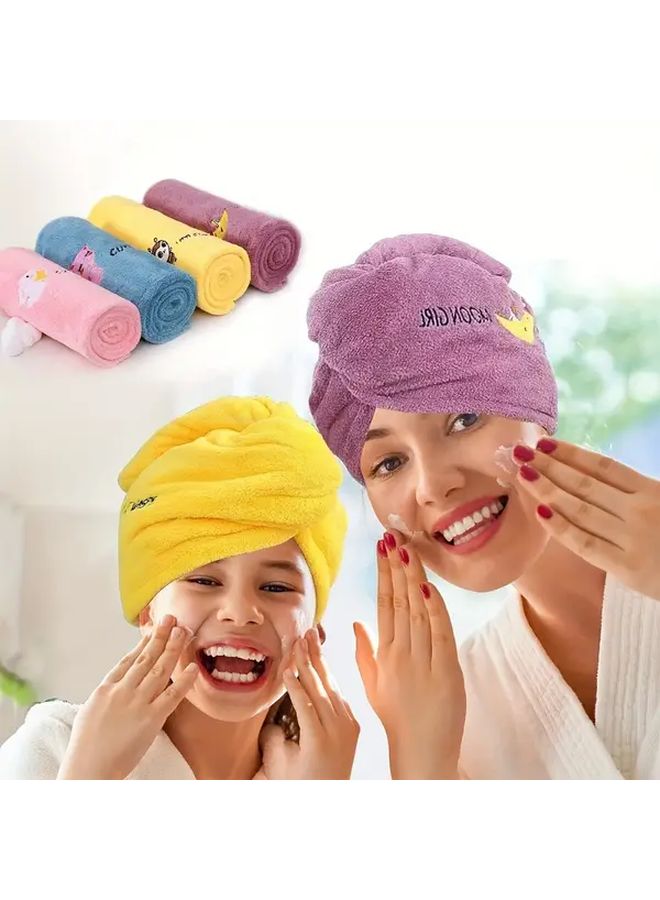 Soft Cute Pig Blue Hair Towel With Button Super Absorbent Quick Dry Wrap - Image 5