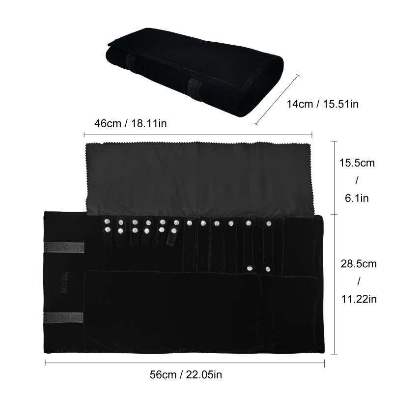 SCIKHEFT Travel Roll Bag Jewelry Display Storage Organizer Multi-function Velvet Pouch (Black) - Image 5