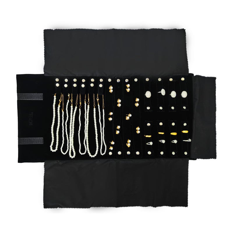 SCIKHEFT Travel Roll Bag Jewelry Display Storage Organizer Multi-function Velvet Pouch (Black) - Image 3