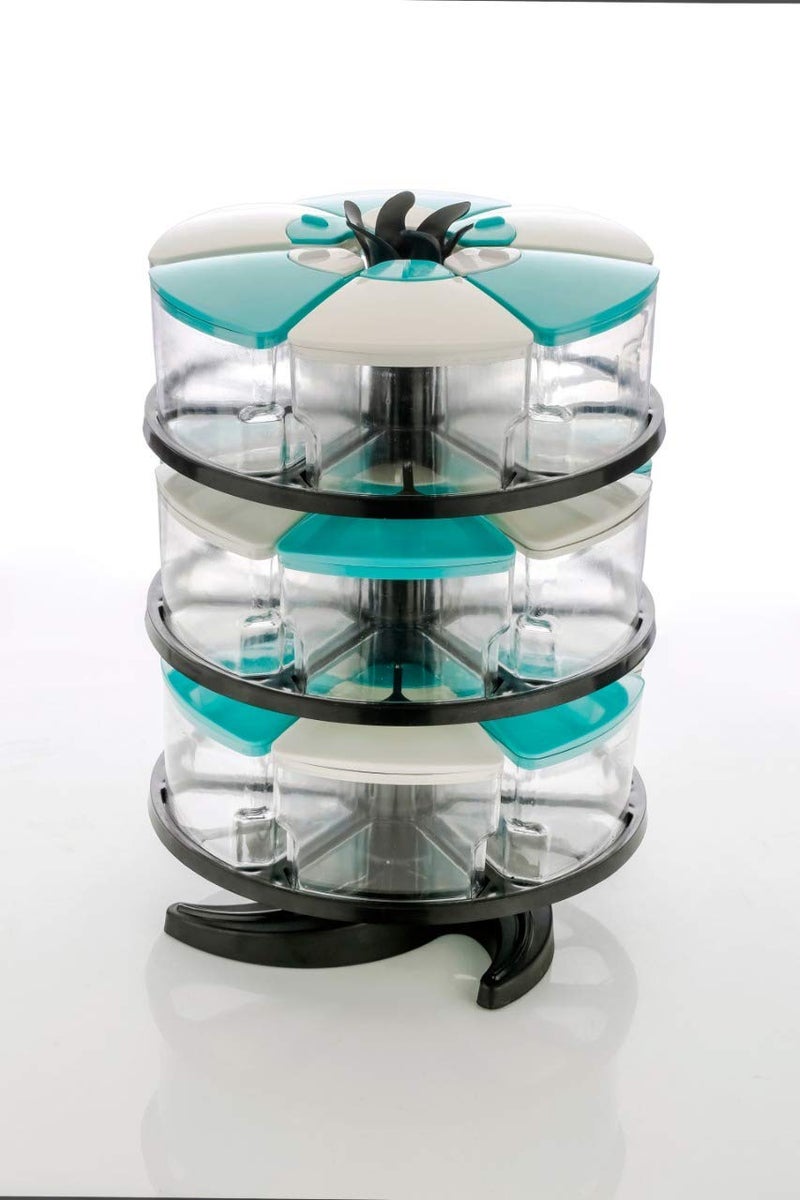 DCloud Hub 360 Degree Revolving Round Shape Transparent Pack of Jar Spice RackContainer Sky Blue 3 Layer Spice Rack - Image 2