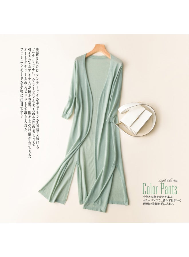Song Feng Ya Korean Style Thin Sun Protection Clothing W En's Summer New Ice Cotton Linen Knitted Cardigan Midi Air-conditioning Shirt Jacket - Image 1