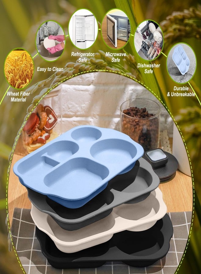 Vesici 8 Pcs Large 12 Inch Unbreakable Divided Plates for Kids Adults - Wheat Straw Tray - Microwave Dishwasher Safe - Reusable Plastic Compartment Plates(Black, Dark Gray, Blue, Beige) - Image 4