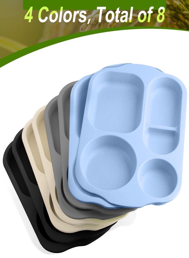 Vesici 8 Pcs Large 12 Inch Unbreakable Divided Plates for Kids Adults - Wheat Straw Tray - Microwave Dishwasher Safe - Reusable Plastic Compartment Plates(Black, Dark Gray, Blue, Beige) - Image 3