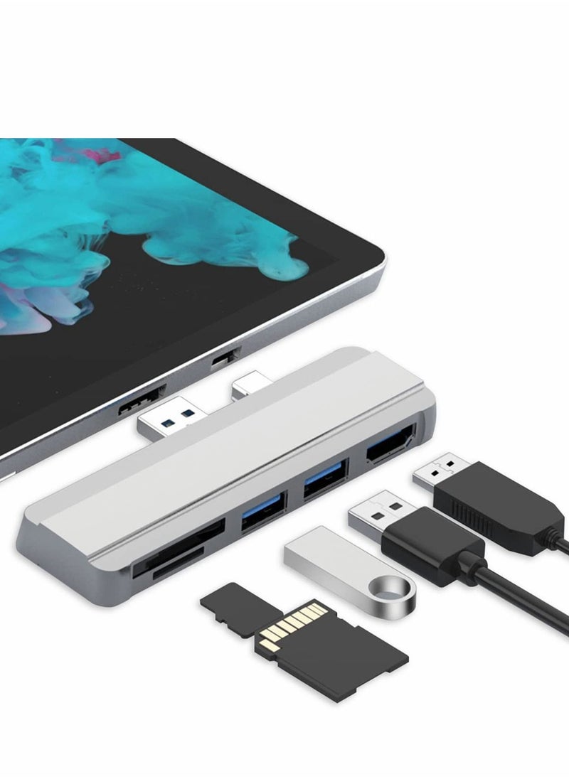 Generic - محور لمحطة إرساء Surface Pro 4 5 6 USB 3.0x2 محول، قارئ بطاقة الذاكرة SD TF Micro، منفذ HDMI 4K مايكروسوفت 6 5 4 (فضي) - Image 1