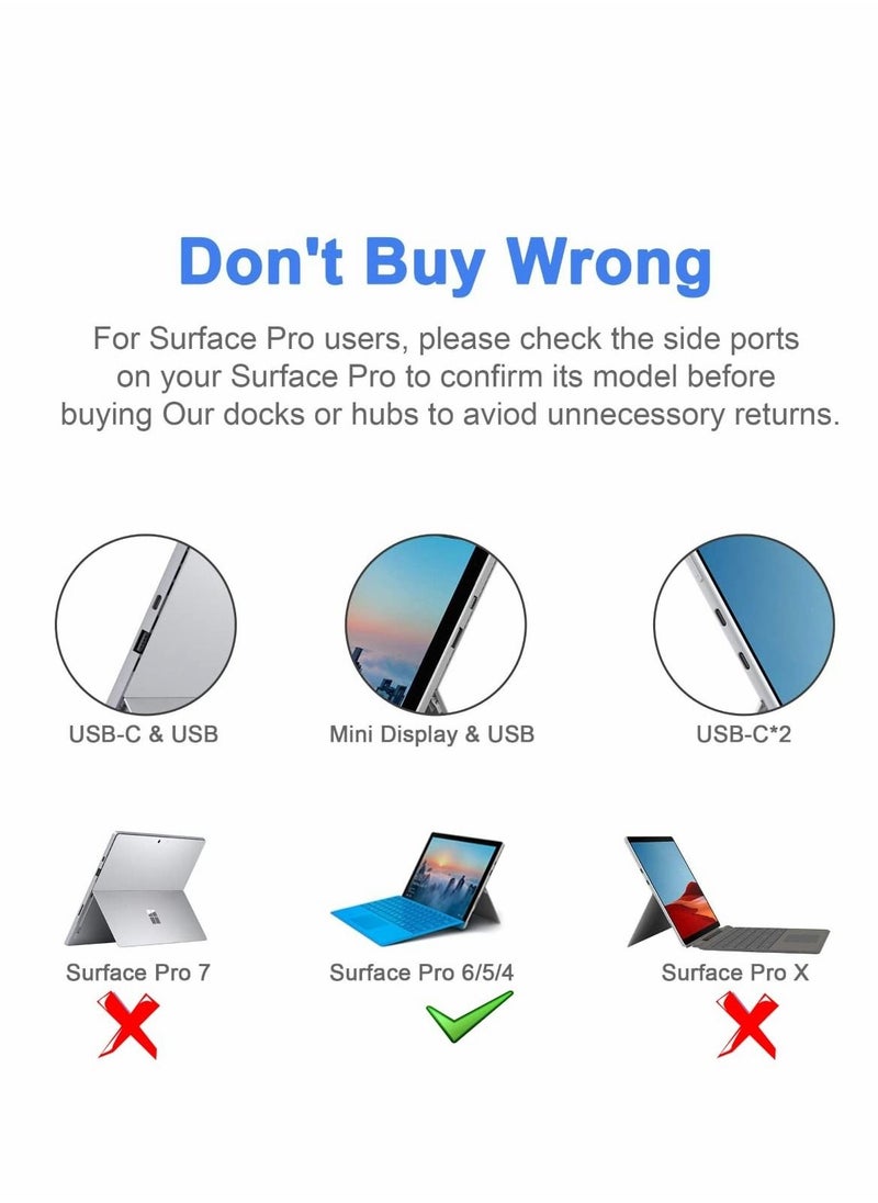 Generic - محور لمحطة إرساء Surface Pro 4 5 6 USB 3.0x2 محول، قارئ بطاقة الذاكرة SD TF Micro، منفذ HDMI 4K مايكروسوفت 6 5 4 (فضي) - Image 1