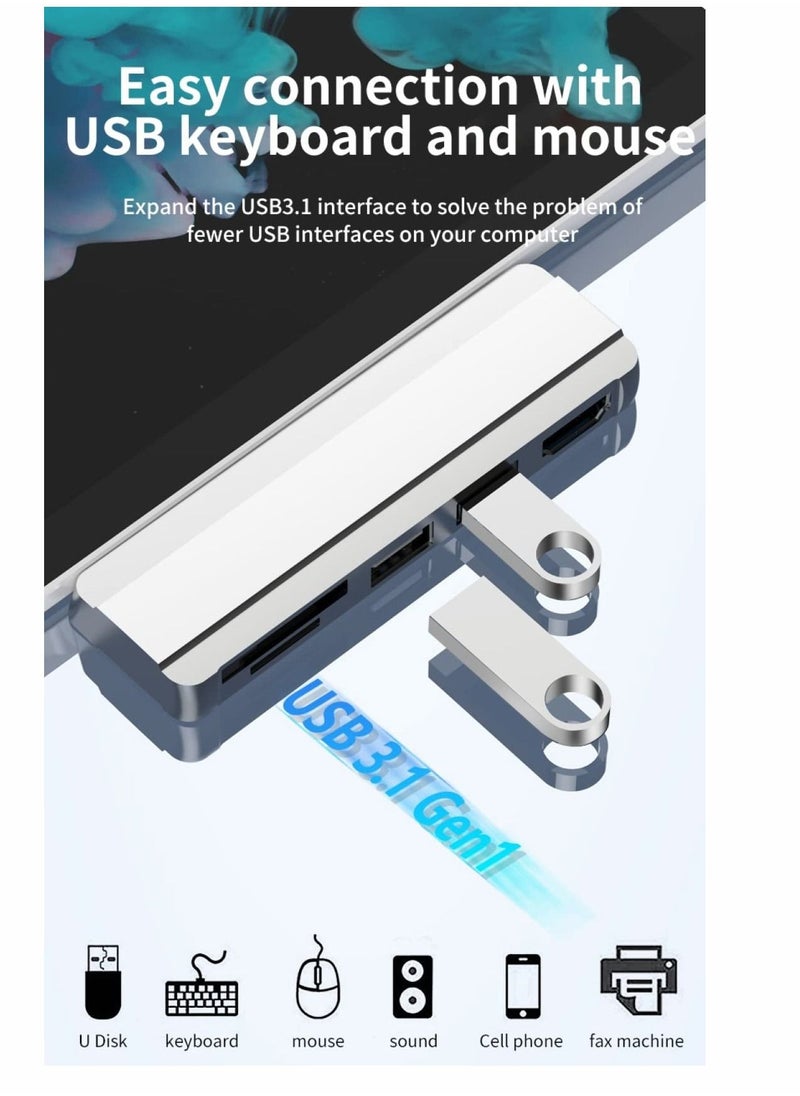 Generic - محور لمحطة إرساء Surface Pro 4 5 6 USB 3.0x2 محول، قارئ بطاقة الذاكرة SD TF Micro، منفذ HDMI 4K مايكروسوفت 6 5 4 (فضي) - Image 1