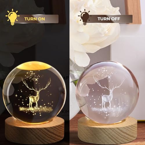 One94Store 3D Engraved Deer Crystal Globe Lamp | USB LED Night Light with Wooden Base | Creative 6 cm Crystal Ball Table Lamp for Bedroom, Home, Office Décor & Gifting (Warm White) - Image 4