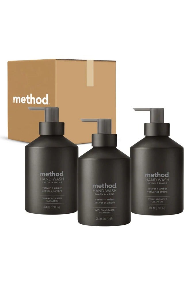 Method صابون يد جل، فيتيفر + عنبر، زجاجة ألمنيوم سوداء قابلة لإعادة الاستخدام، تركيبة قابلة للتحلل، 12 أونصة (عبوة من 3) - Image 1